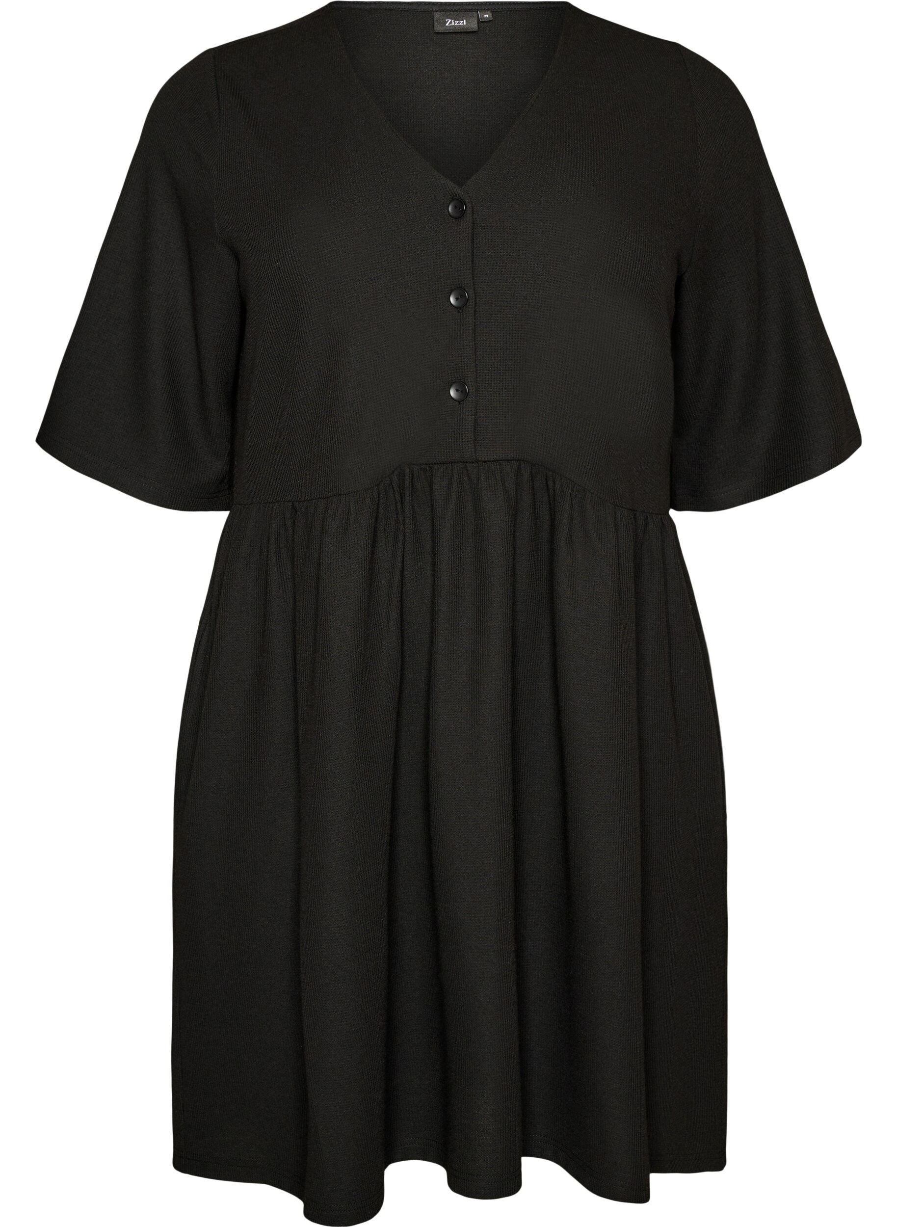 ZizziJurk met een geribde textuur en een empirelijn, Zwart, Packshot image number 0