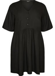 Jurk met een geribde textuur en een empirelijn, Zwart