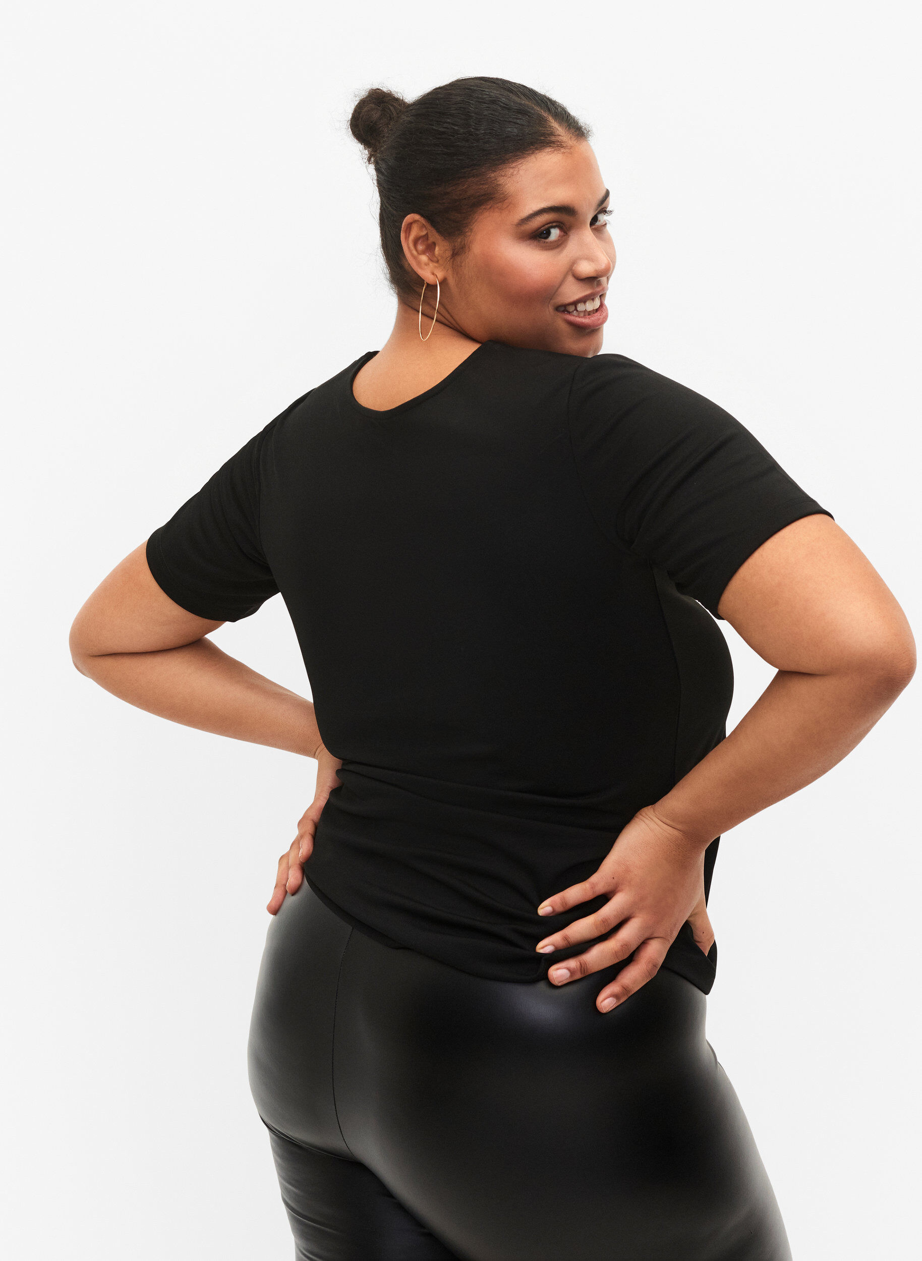 Zizzi Omkeerbare blouse met trekkoord, Black, Model image number 1