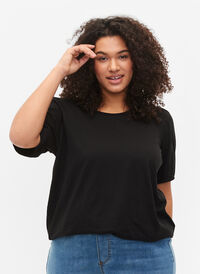 Katoenen t-shirt met 2/4 mouwen, Black, Model