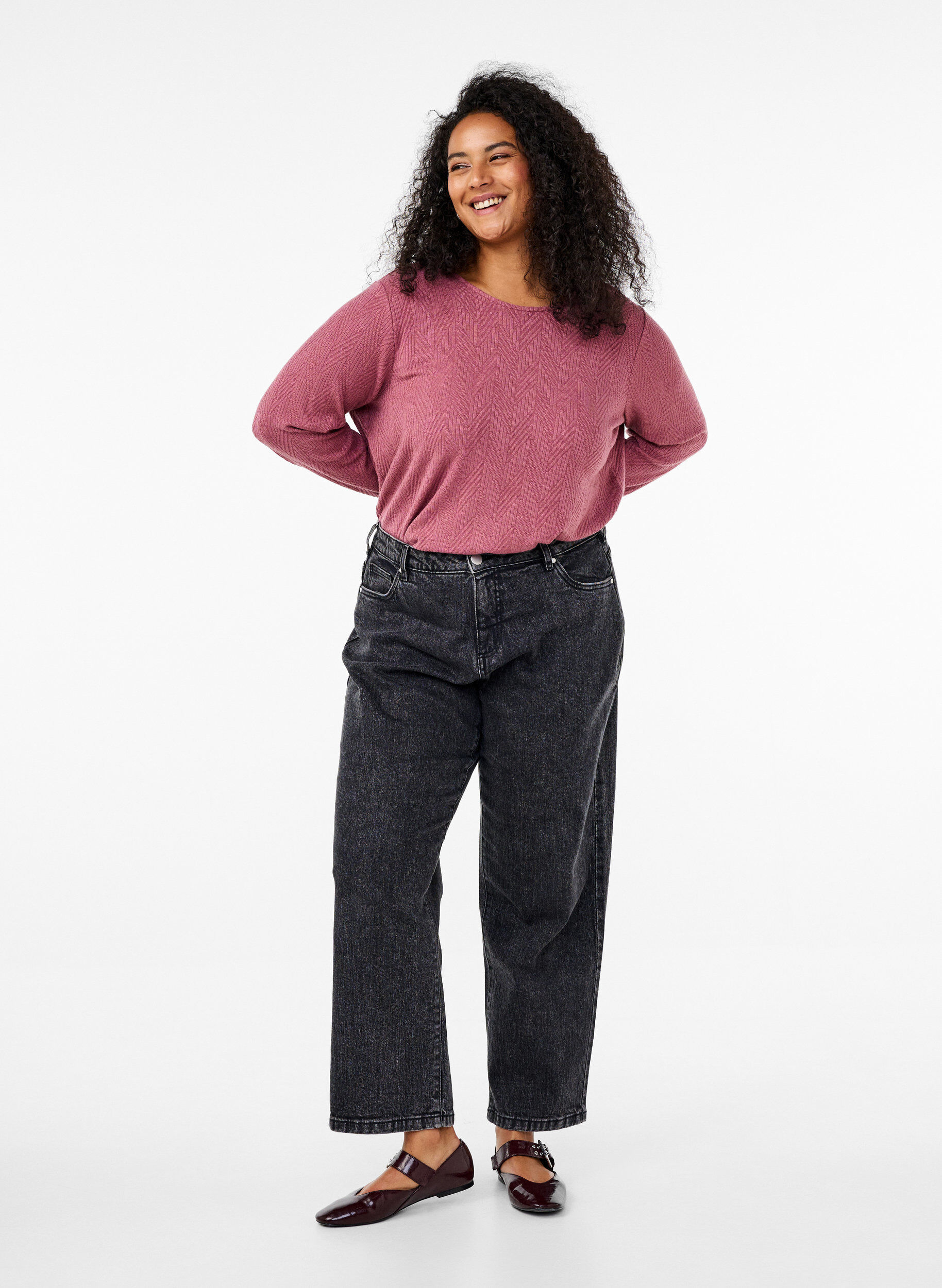 Zizzi Gepatroonde blouse met lange mouwen, Bruin, Model image number 1