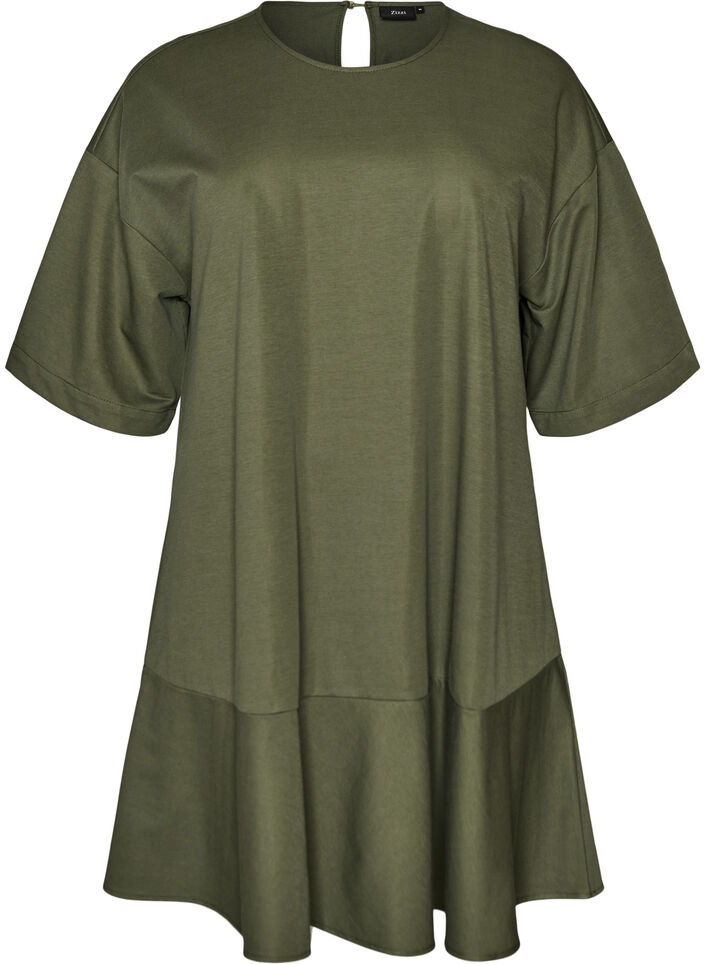 Korte jurk met losse pasvorm en volantzoom, Groen, Packshot image number 0