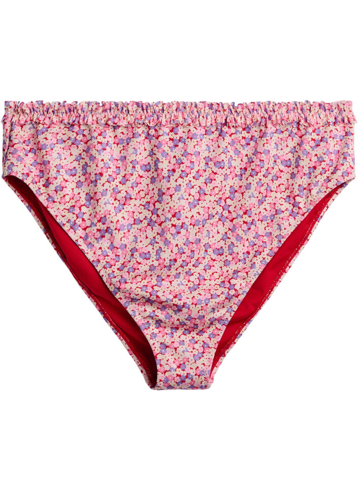 Gestreepte tai bikinibroek met gerimpelde rand, Roze, Packshot image number 0