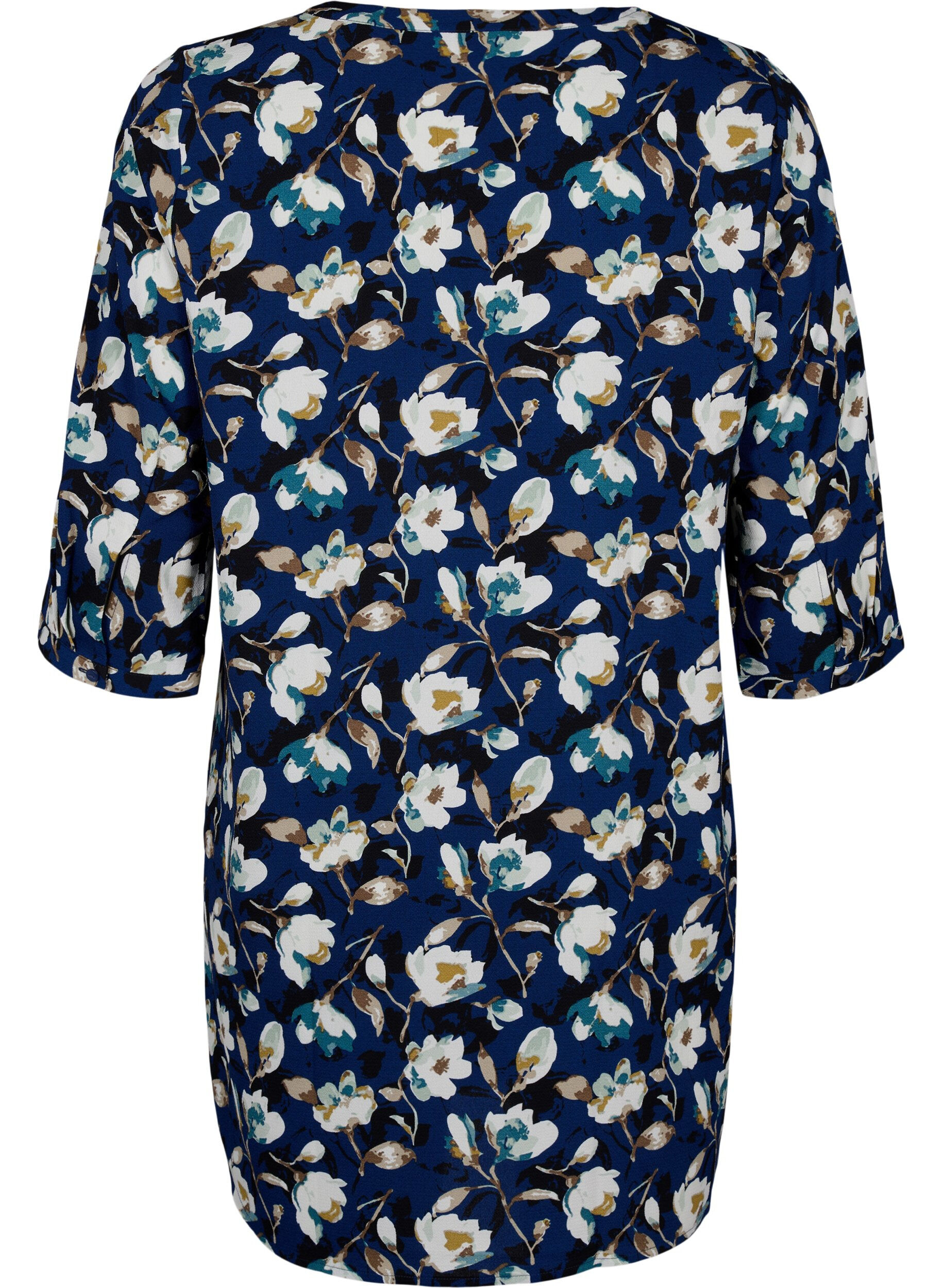 Zizzi Gebloemde tuniek met 3/4 mouwen, P. Blue Flower AOP, Packshot image number 1