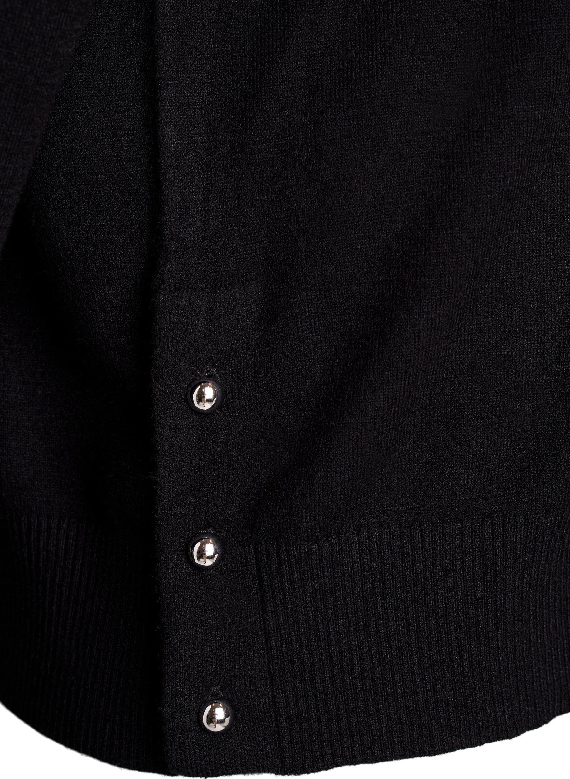 Zizzi Gebreide blouse met col en knoopjes aan de zijkant, Zwart, Packshot image number 3