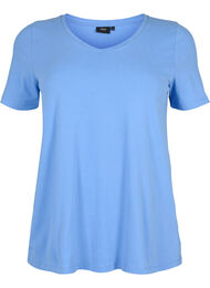 Basic t-shirt in effen kleur met katoen, Blue Bonnet