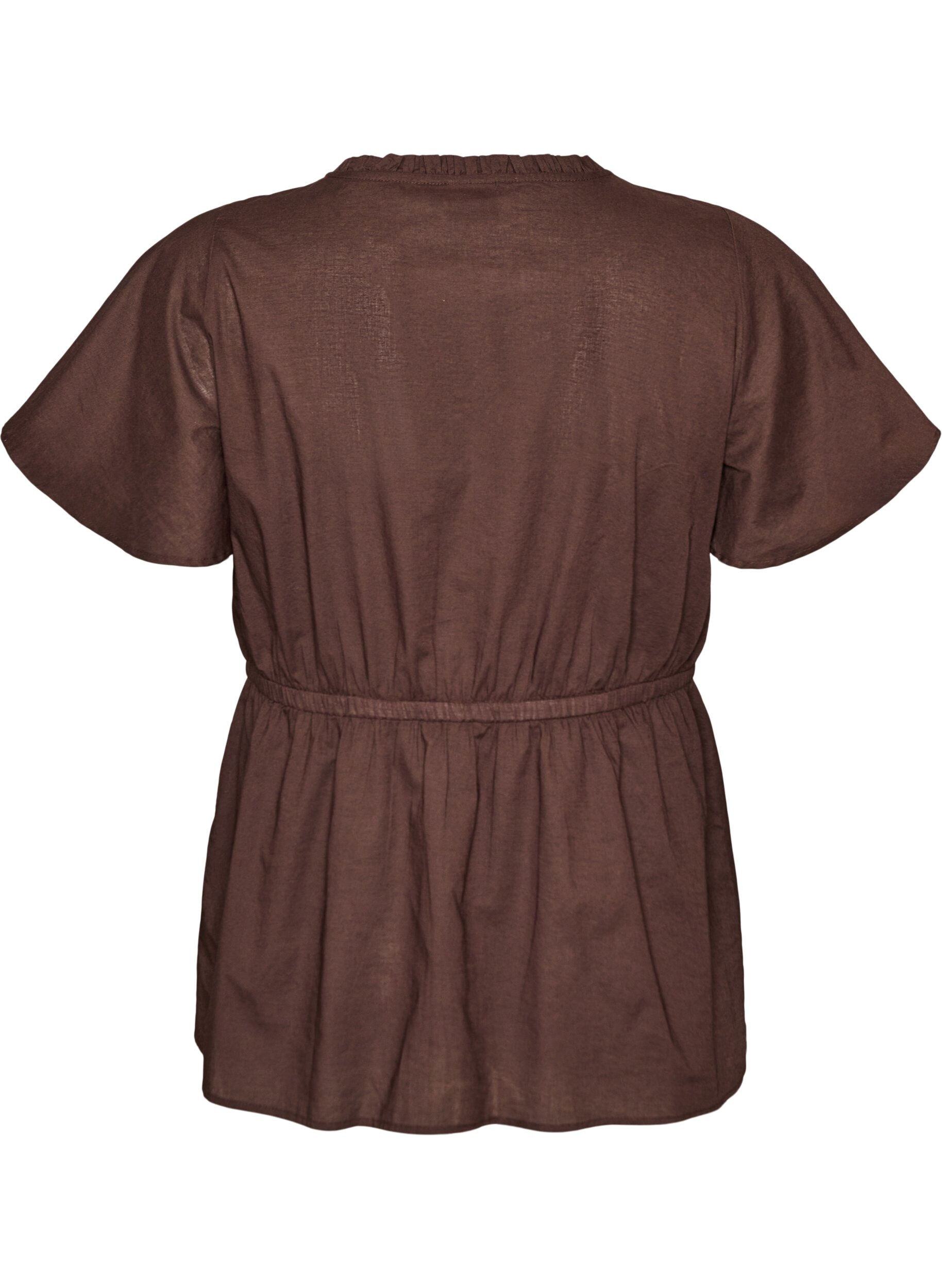 ZizziKatoenen blouse met strik en elastische taille, Bruin, Packshot image number 1
