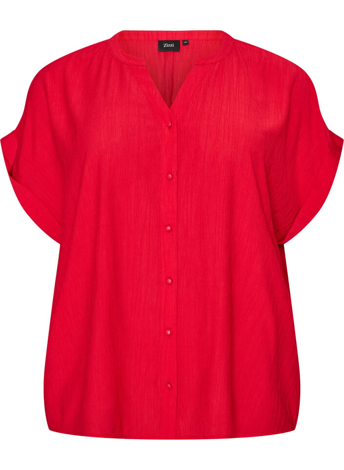 Viscose blouse met knoopjes en textuur, Rood, Packshot image number 0