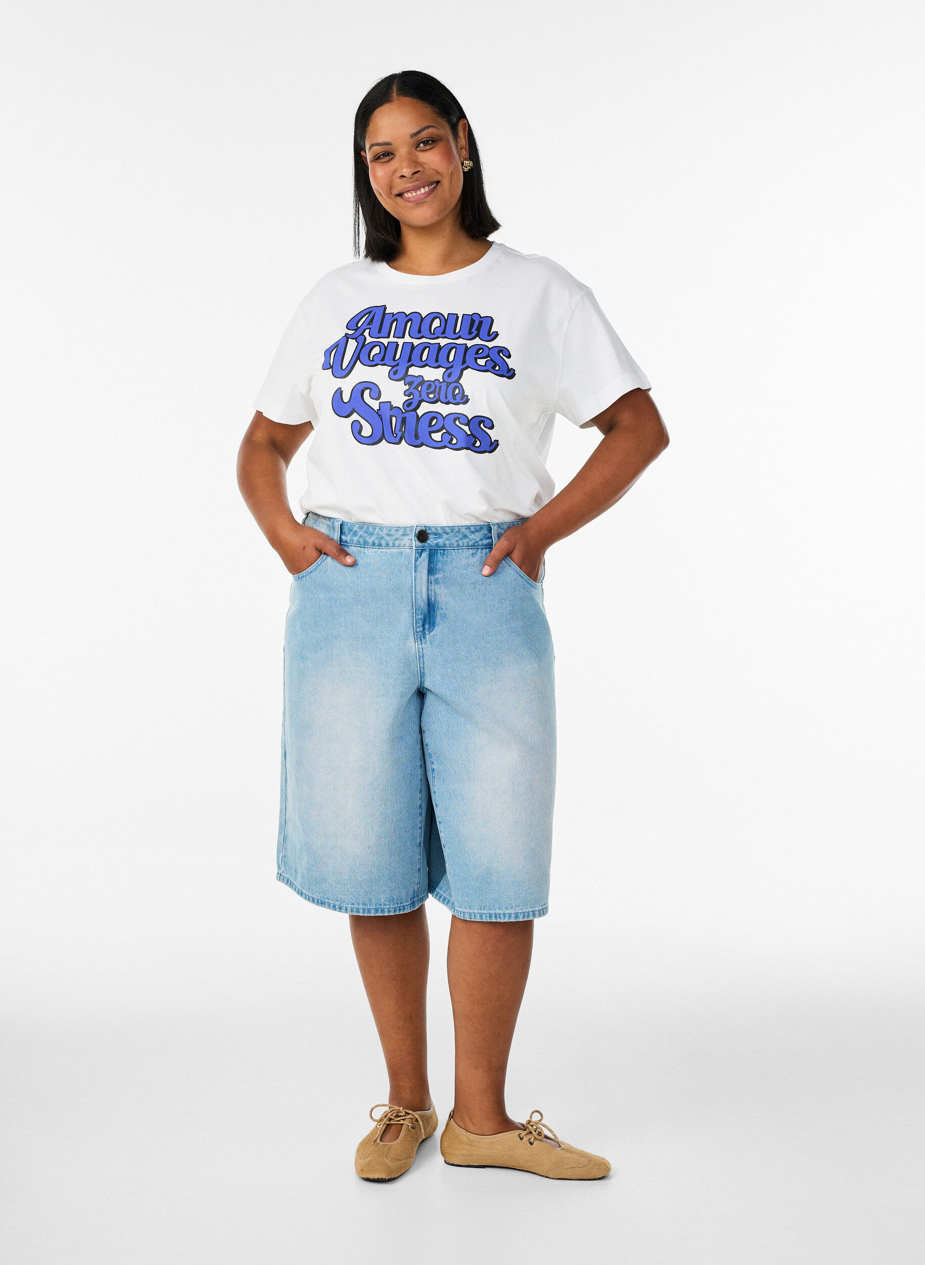 Zizzi100% katoenen T-shirt met korte mouwen en print, Wit, Model image number 1