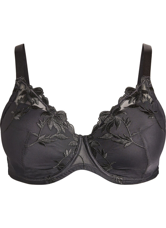 Gewatteerde beugelbeha met borduursel, Zwart, Packshot image number 0