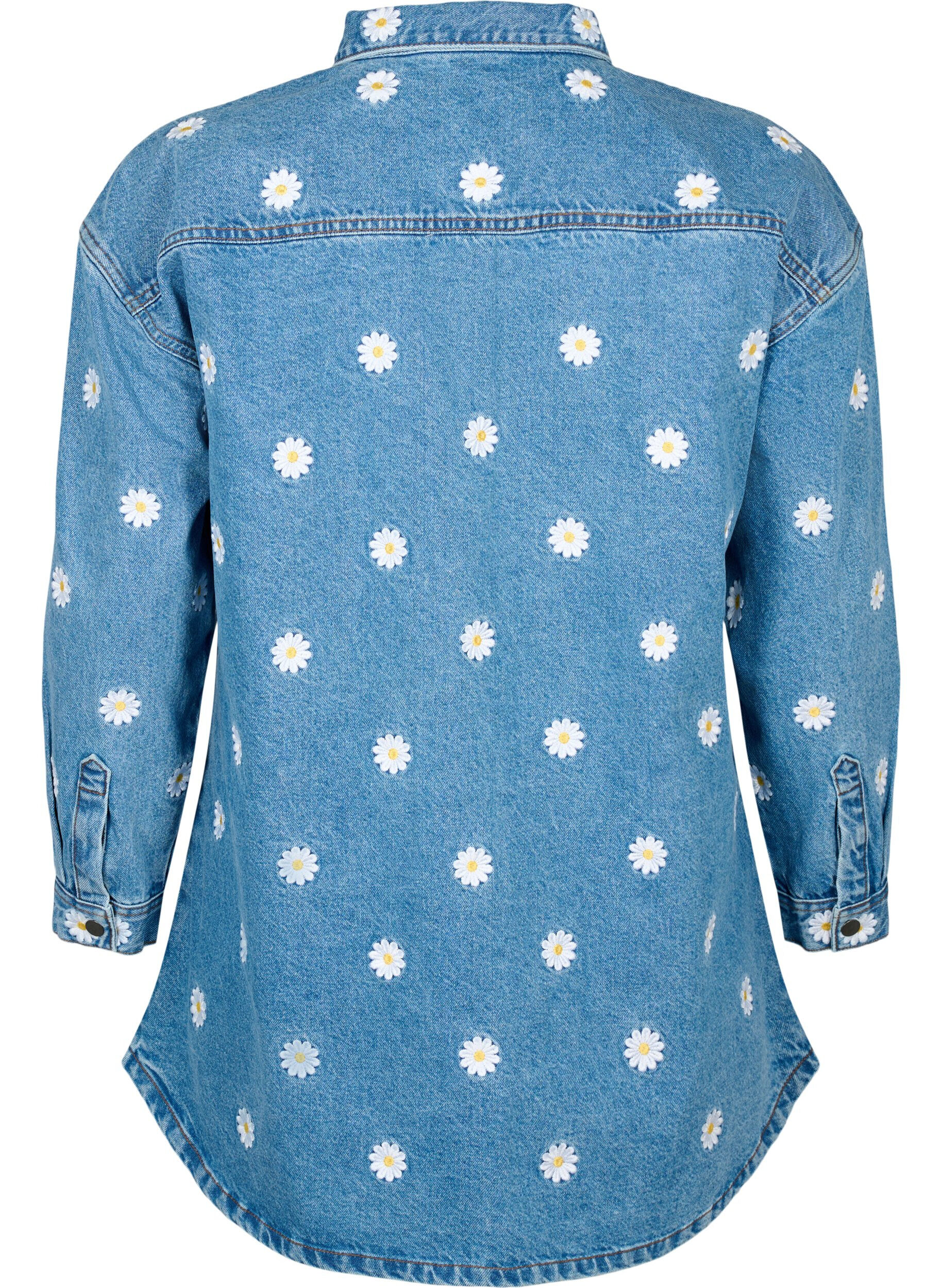 Zizzi Losse spijkerblouse met geborduurde madeliefjes, L.B. Flower, Packshot image number 1