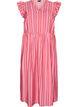 Gestreepte midijurk met empirelijn en ruches, Roze, Packshot image number 0