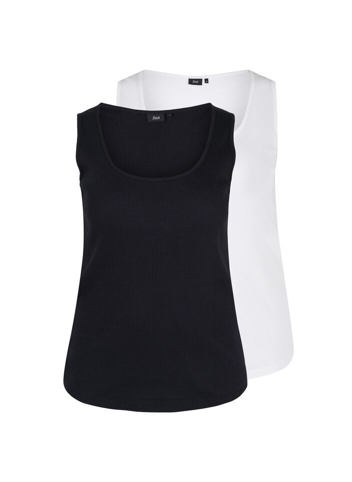 2-pack basic tanktops in rib, Black/Bright White, Packshot image number 0