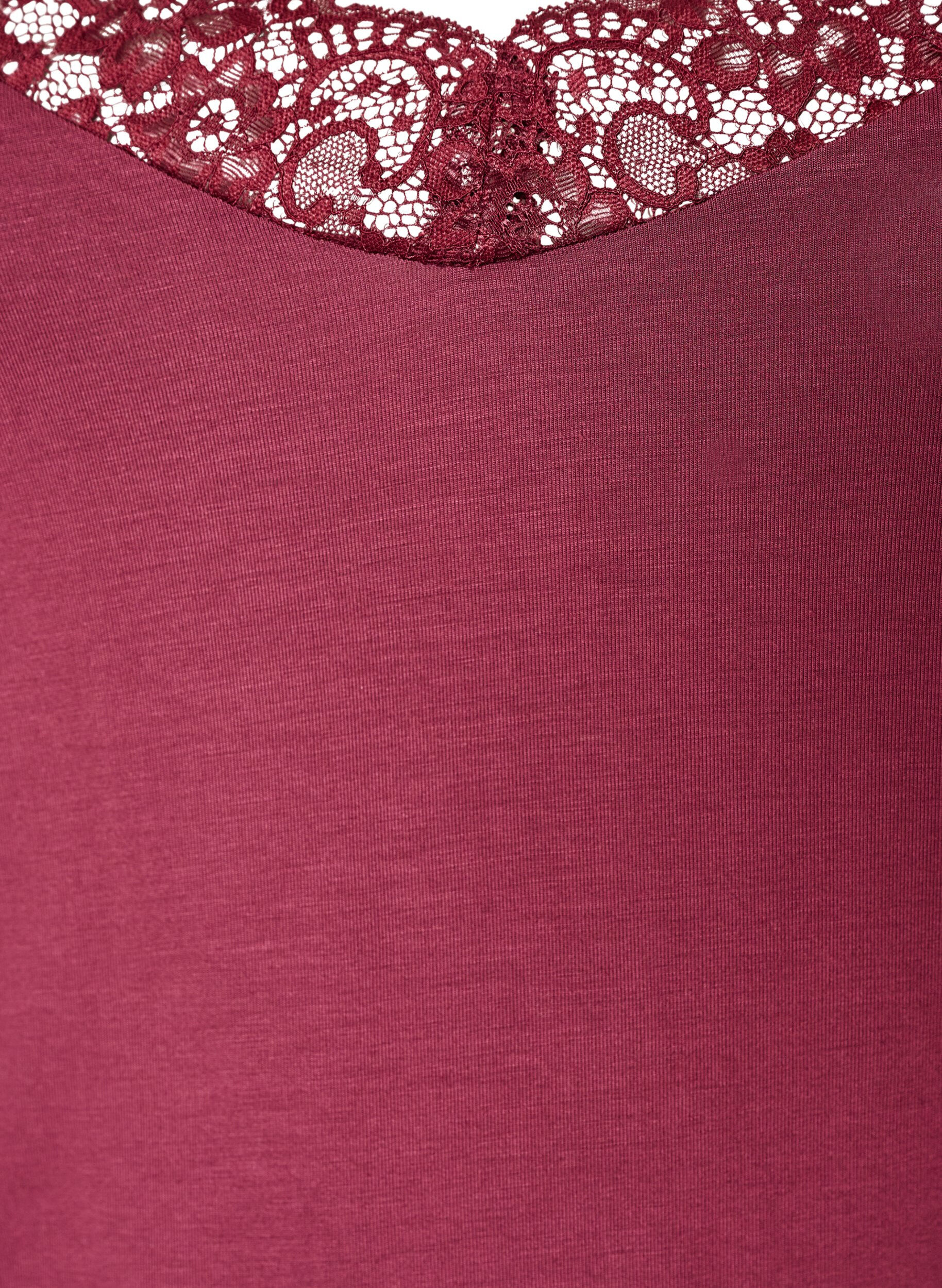 ZizziViscose top met kanten rand, Rood, Packshot image number 2