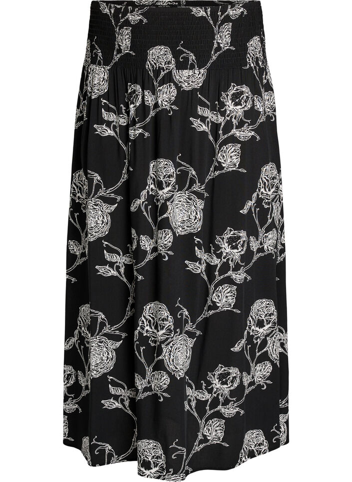 Viscose maxi-rok met smock, Zwart, Packshot image number 0