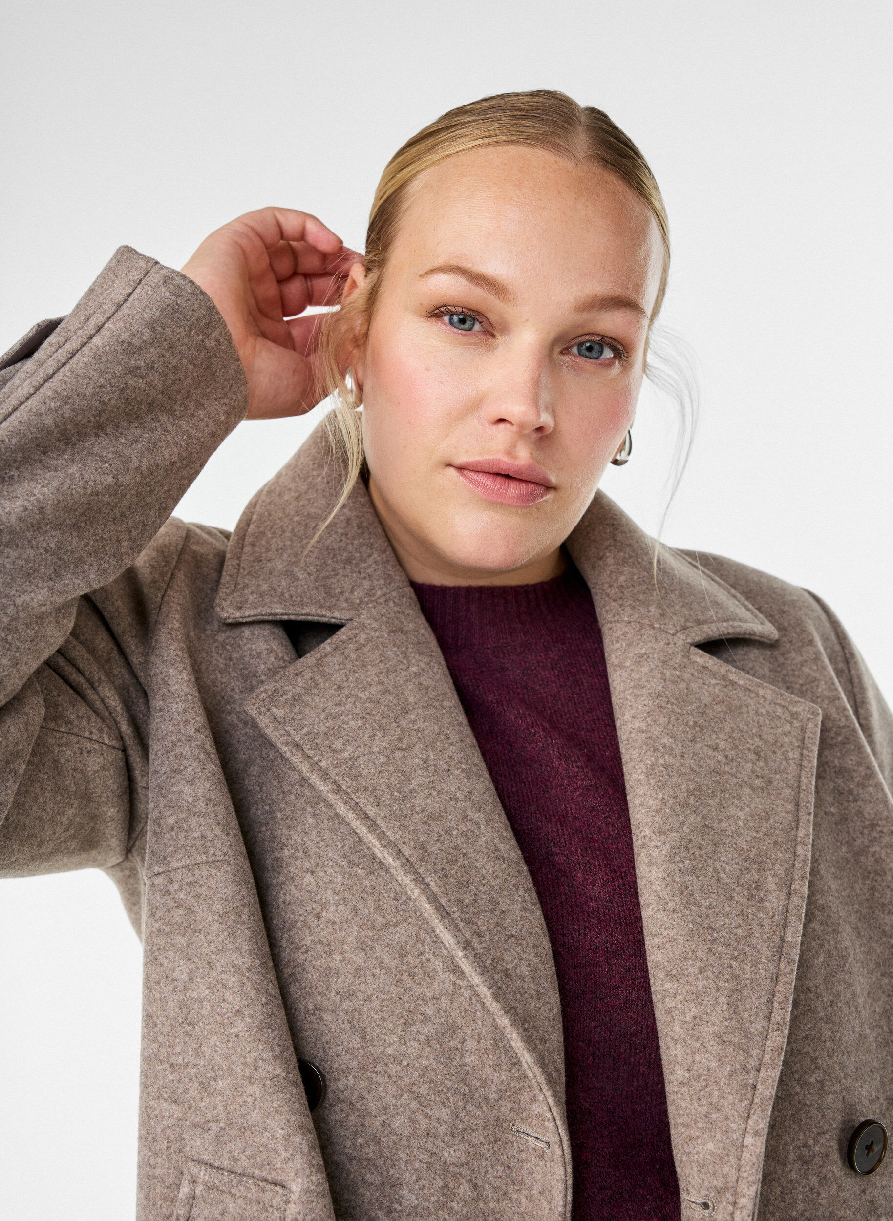 ZizziKorte jas met dubbele knoopsluiting, Beige, Image image number 0