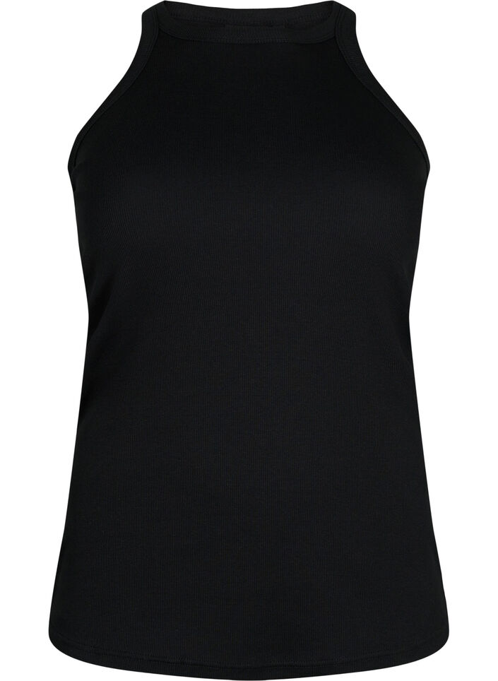 Geribde katoenen tanktop, Black, Packshot image number 0