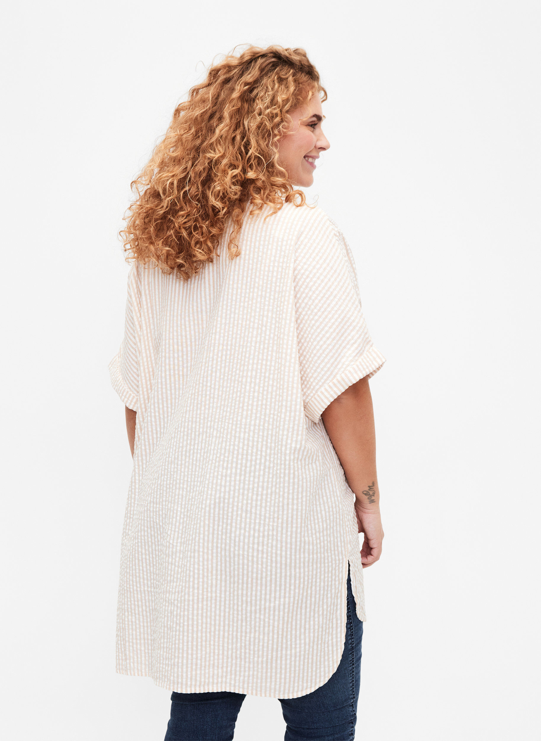 Zizzi Gestreept overhemd met borstzakken, Natrual/S. Stripe, Model image number 1