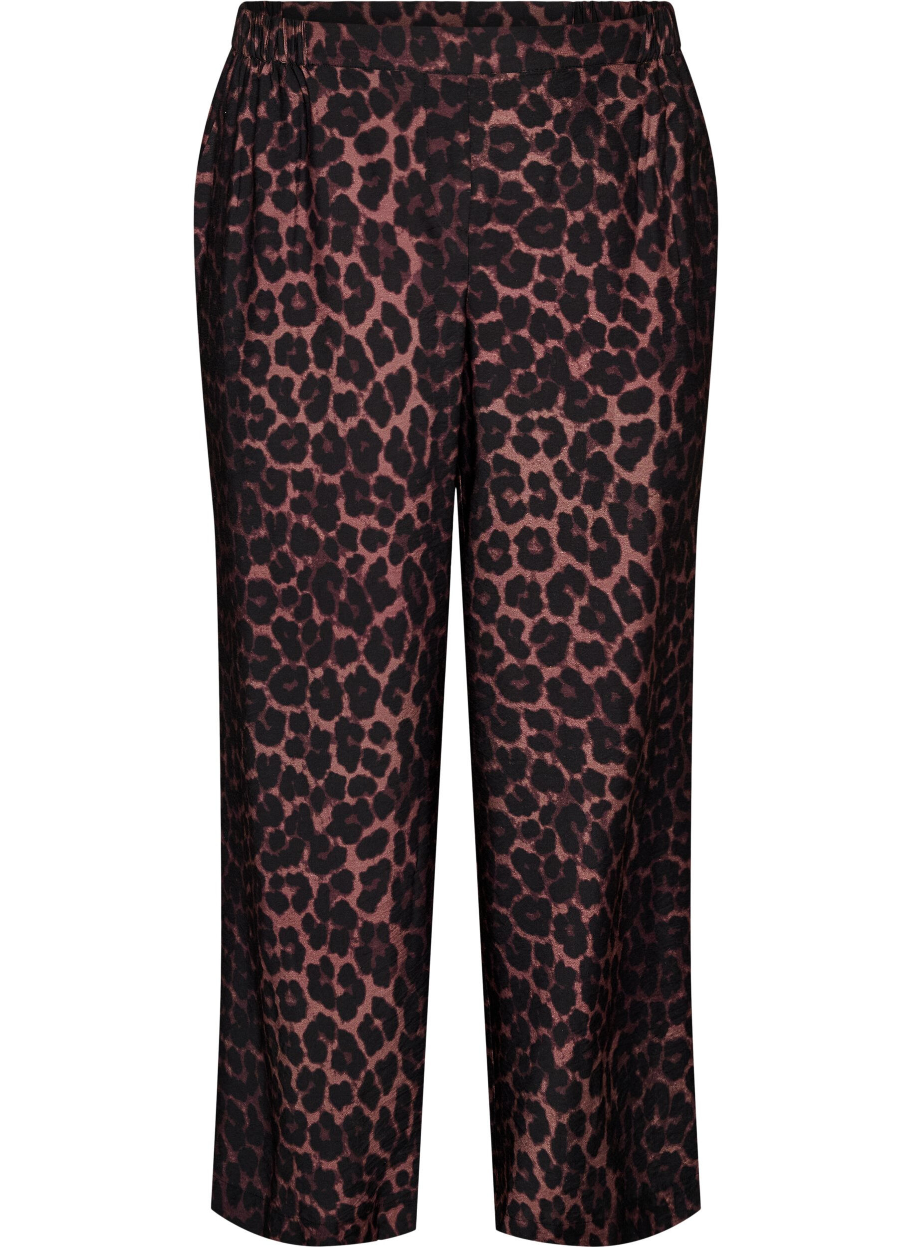 ZizziViscose broek met elastische taille en rechte pijpen, Bruin, Packshot image number 0