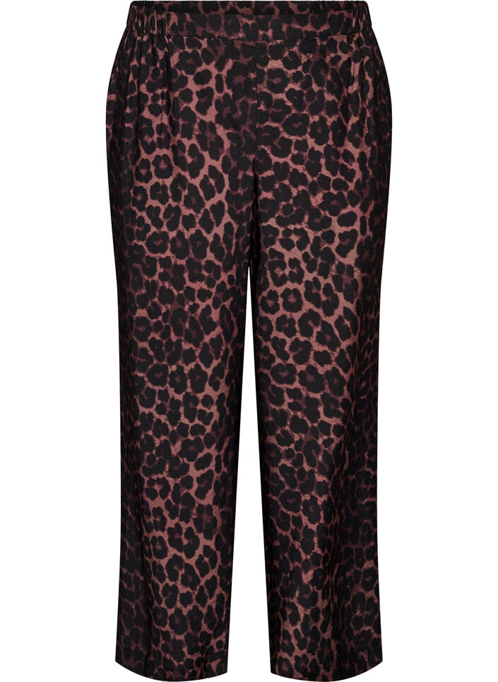 Viscose broek met elastische taille en rechte pijpen, Bruin, Packshot image number 0