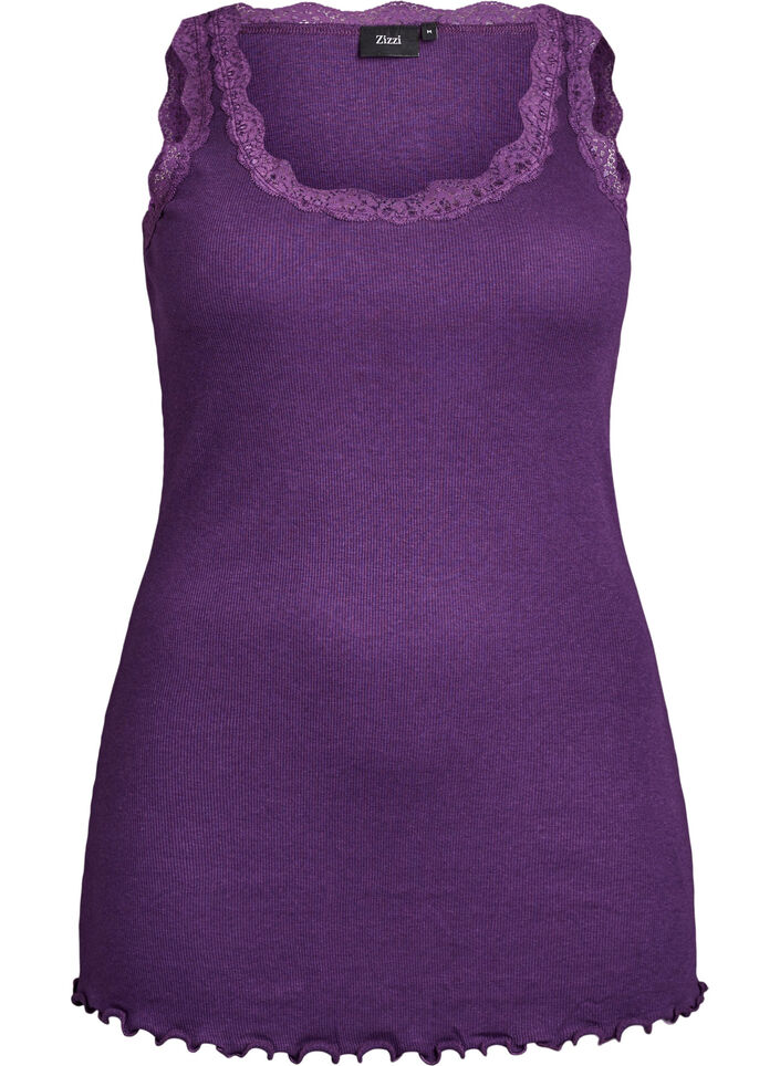 Top met kanten afwerking, Paars, Packshot image number 0