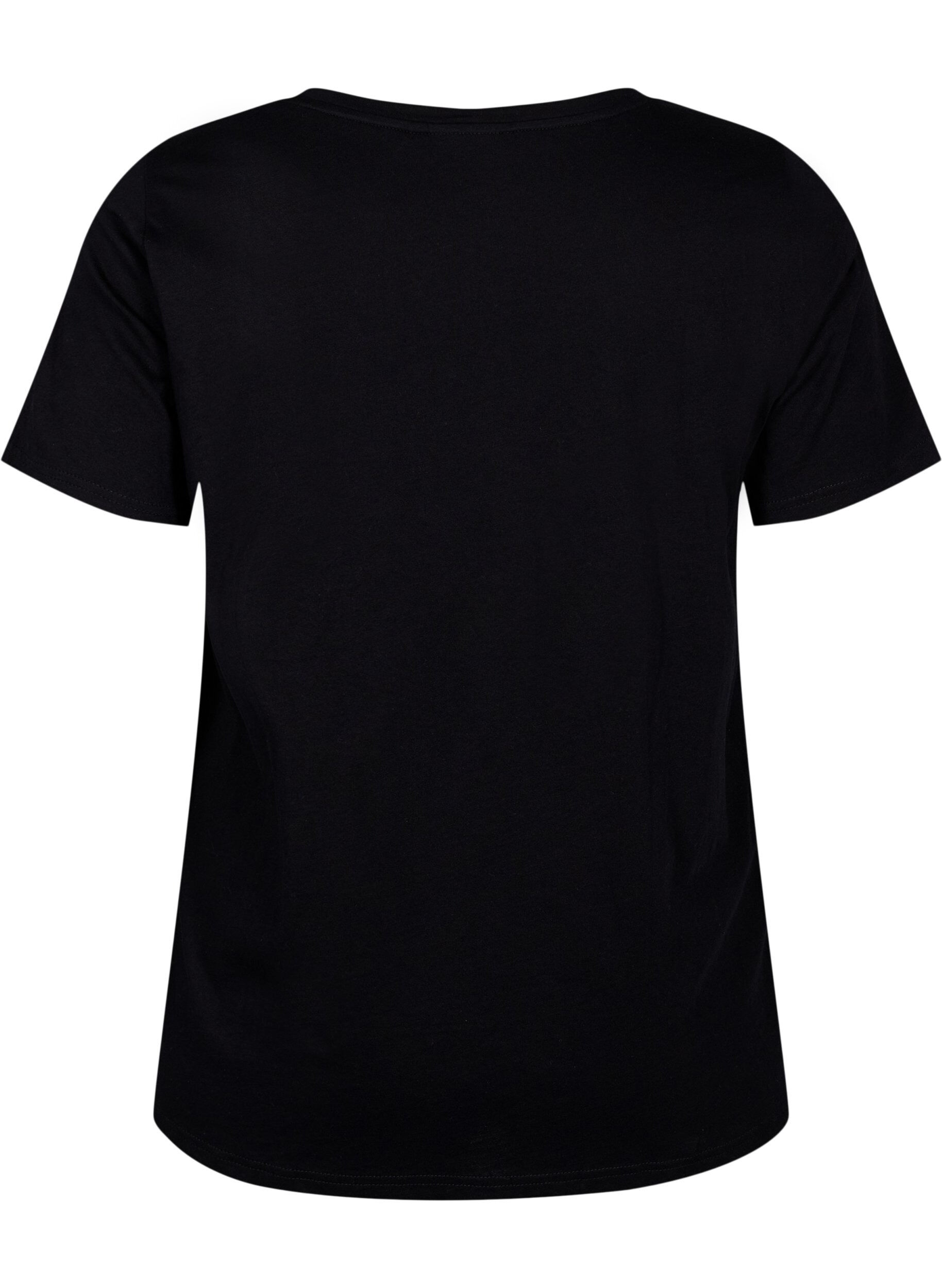 Zizzi Katoenen T-shirt met motief, Black w. Face Foil, Packshot image number 1