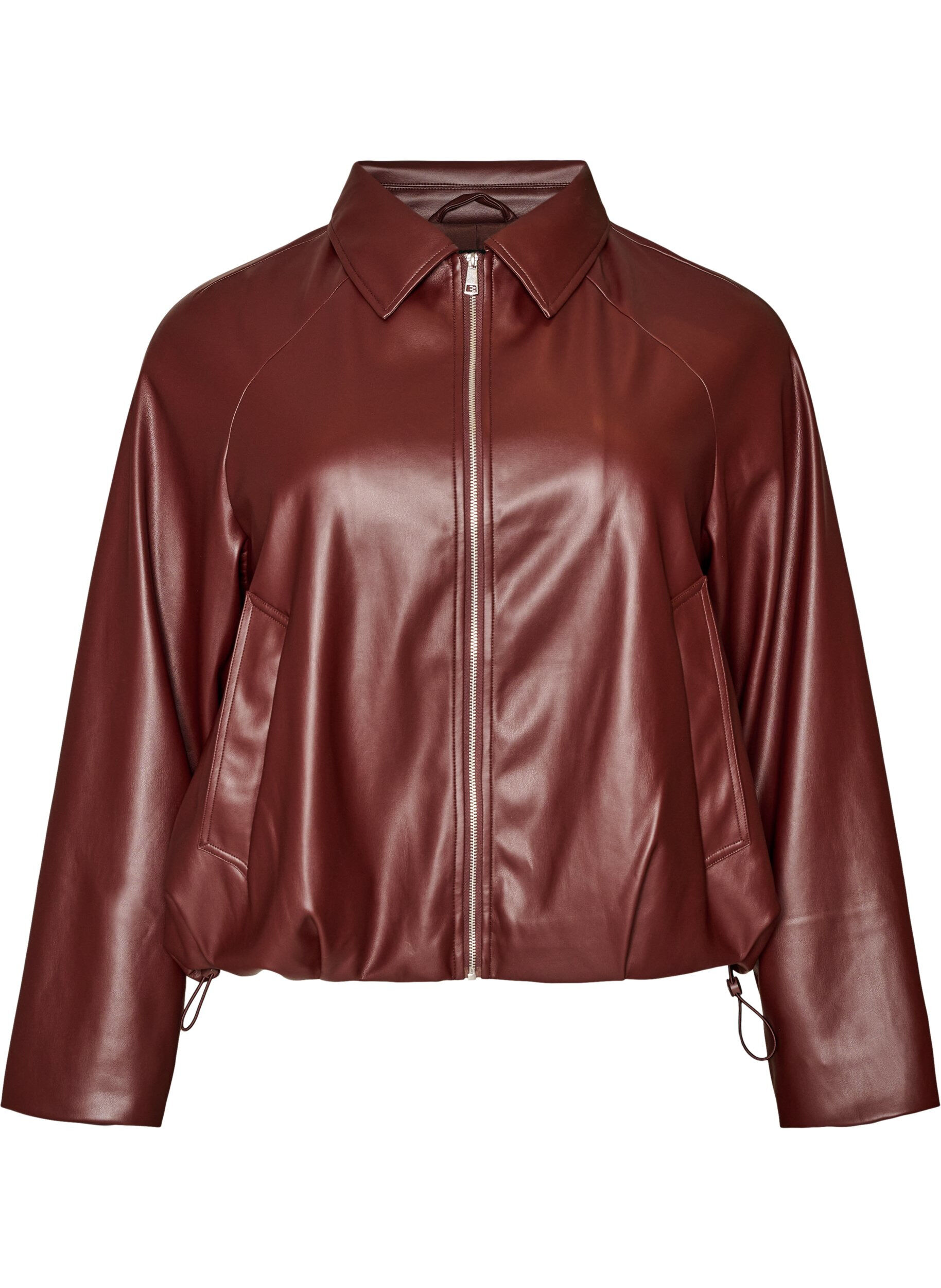 ZizziImitatieleer bomberjack met een zoom met trekkoord, Bruin, Packshot image number 0