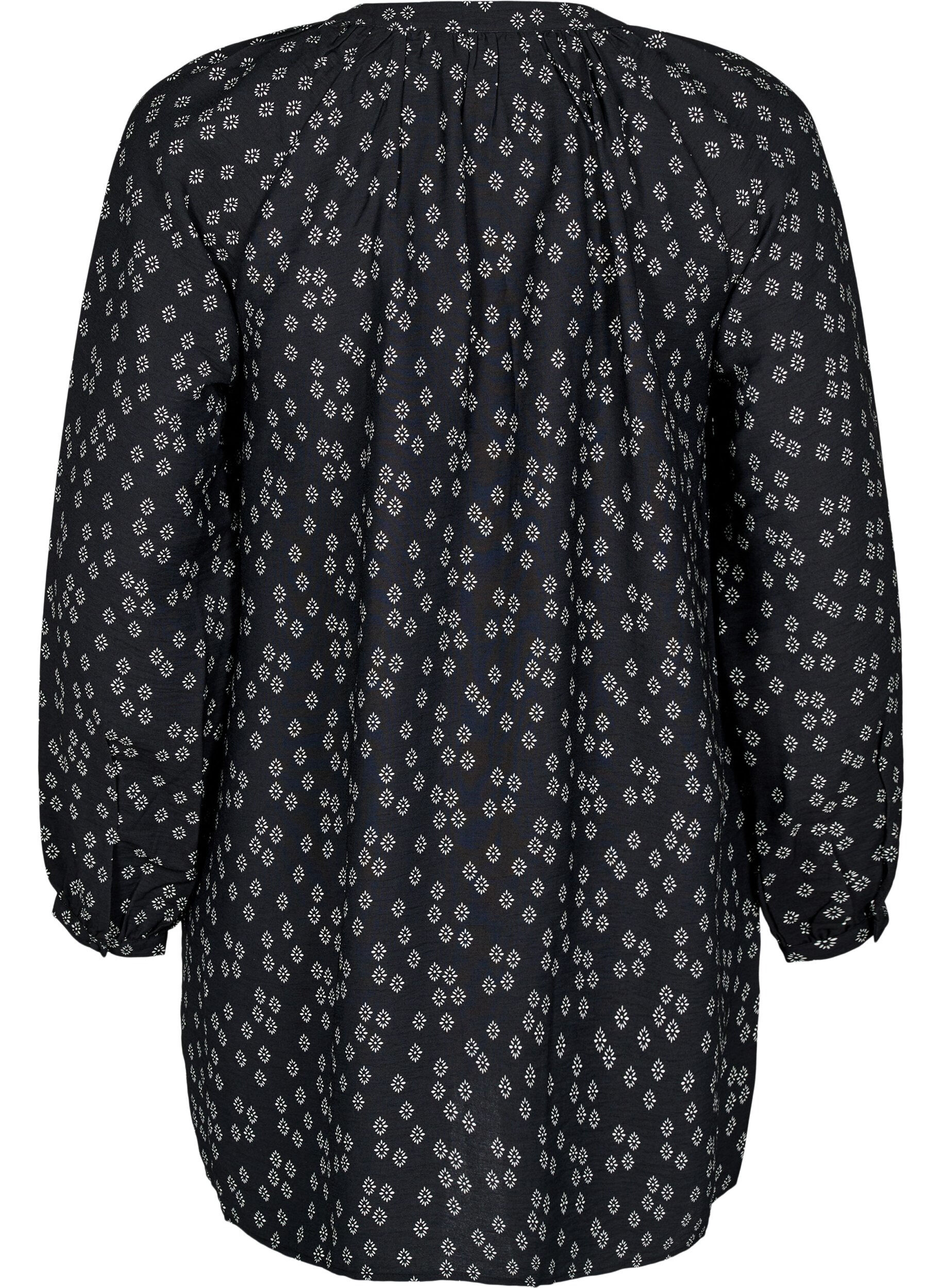Zizzi Tunic met lange mouwen en bloemenprint, Zwart, Packshot image number 1