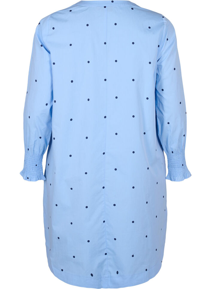 Jurk met polka dots en lange mouwen, Blauw, Packshot image number 1