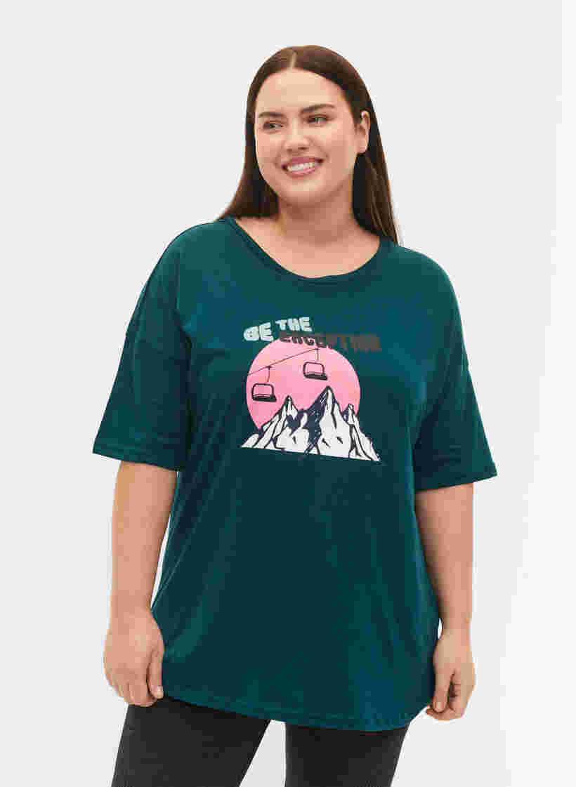 Katoenen t-shirt met opdruk, Deep Teal/Sea Pink, Model image number 0