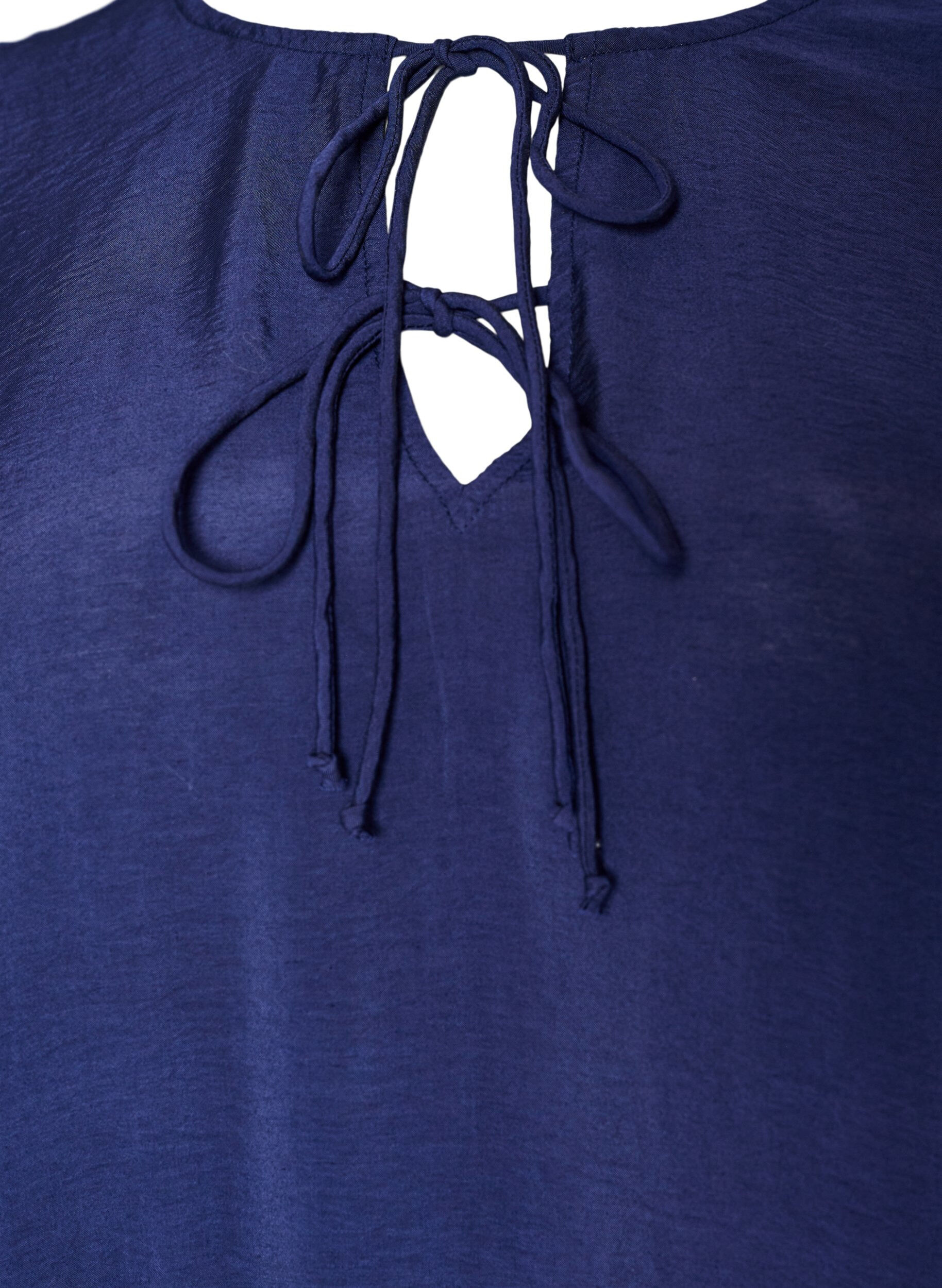 ZizziViscose jurk met ruches en strikbandjes, Blauw, Packshot image number 2