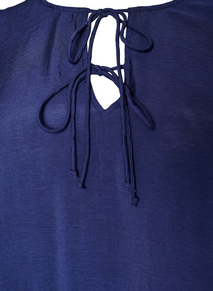 Viscose jurk met ruches en strikbandjes, Blauw, Packshot image number 2