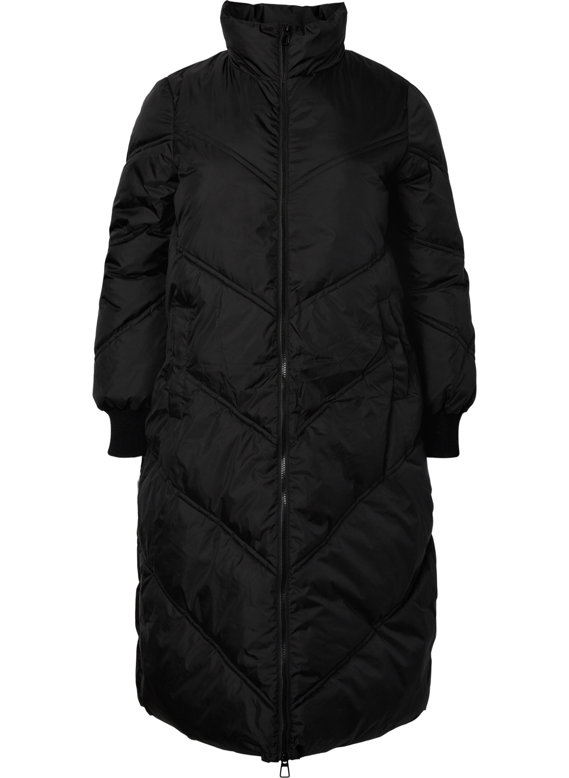 Zizzi Lange puffer winterjas, Black, Packshot image number 0