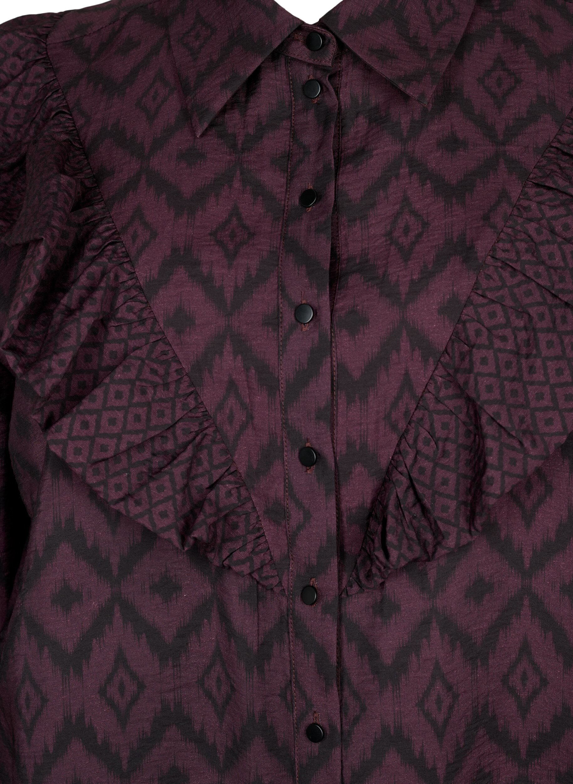 Zizzi Lange viscose shirt met print en franjes, Winetasting w. Black, Packshot image number 2