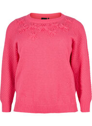 Gebreide trui met bloemendetail, Hot Pink