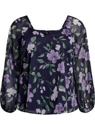 Chiffon blouse met bloemenprint en lange mouwen, Blauw