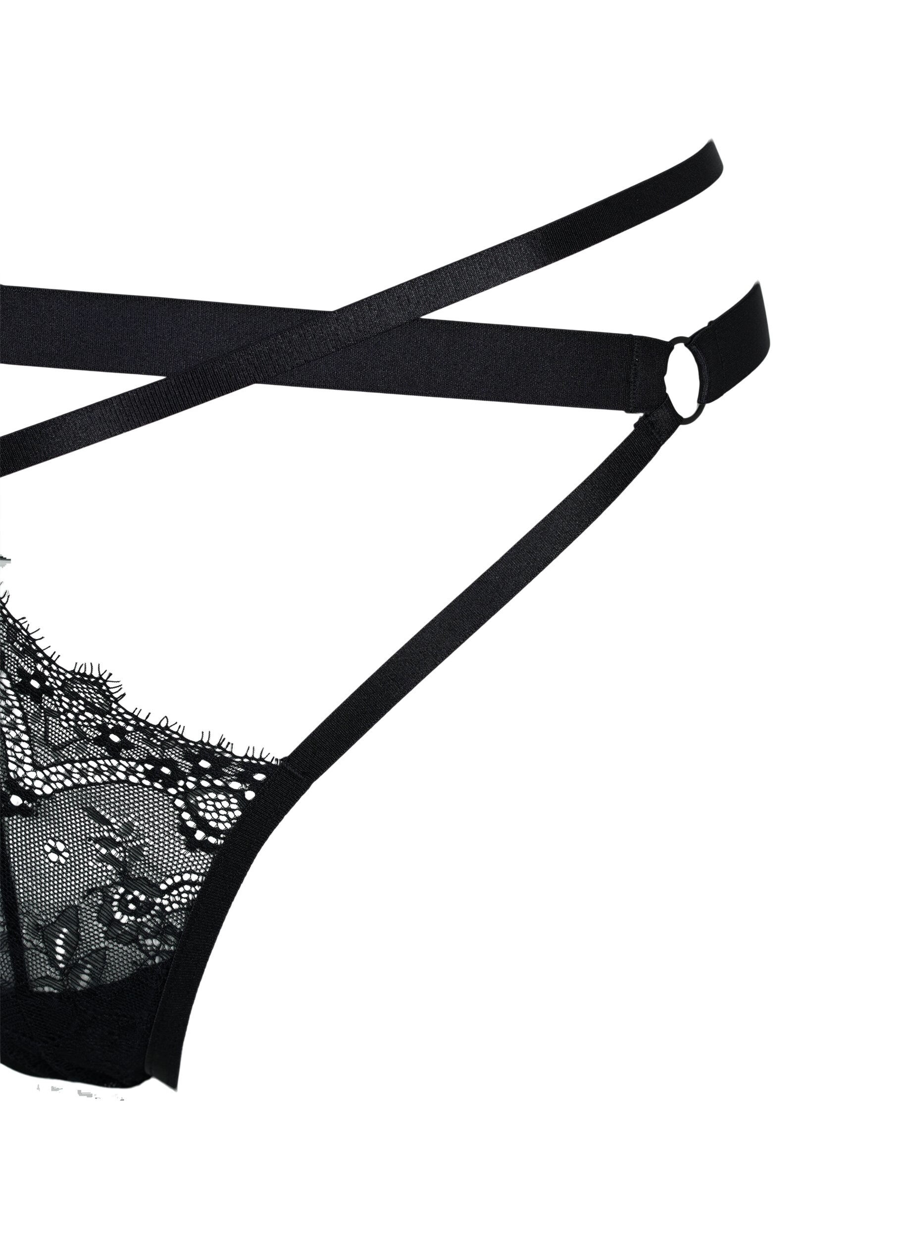 Zizzi String met string details en kant, Black, Packshot image number 3