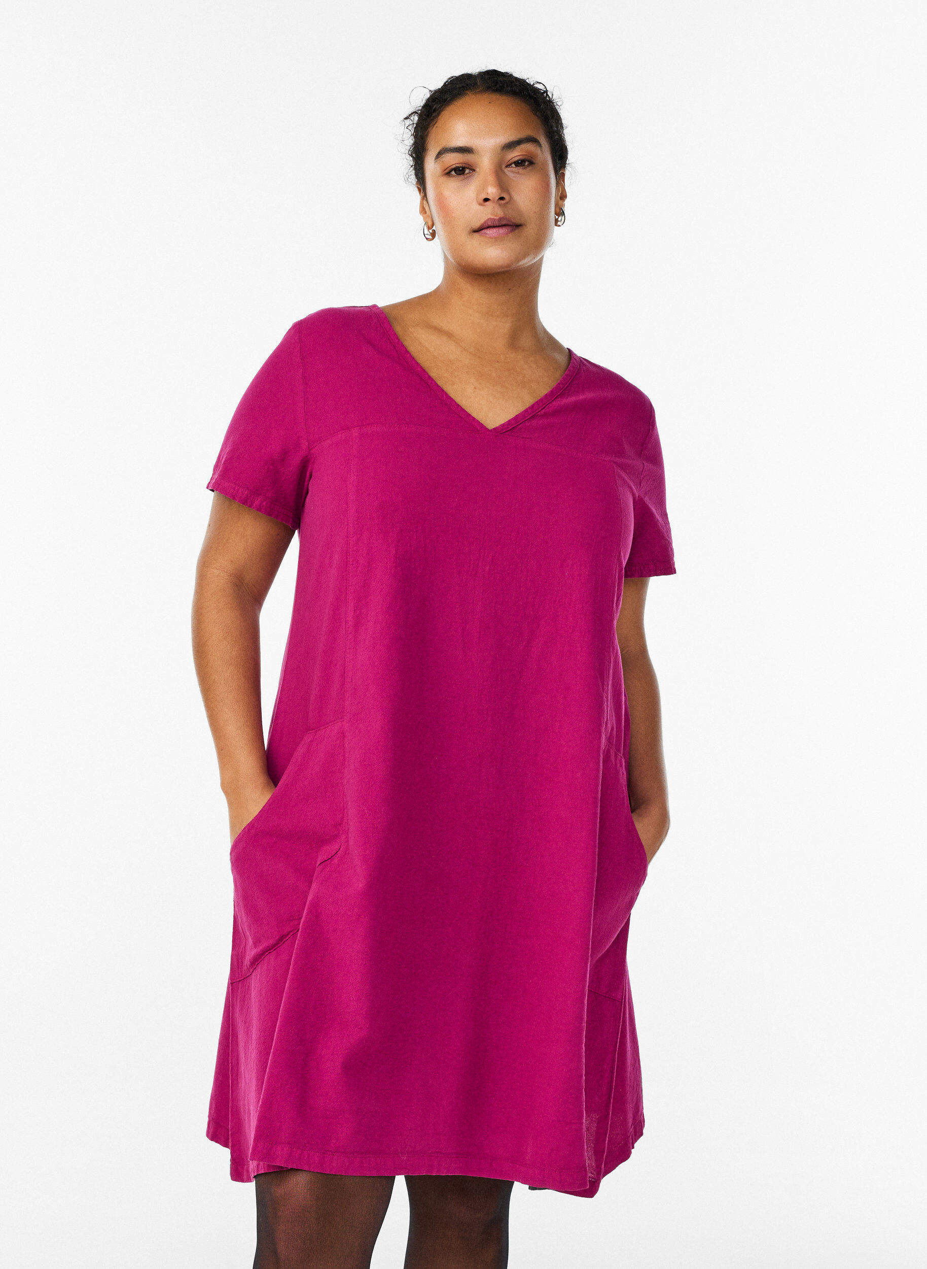 ZizziKatoenen jurk met korte mouwen, Rood, Model image number 0