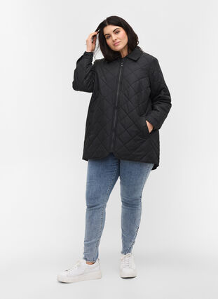Kort gewatteerd jasje met kraag, Black, Model image number 3