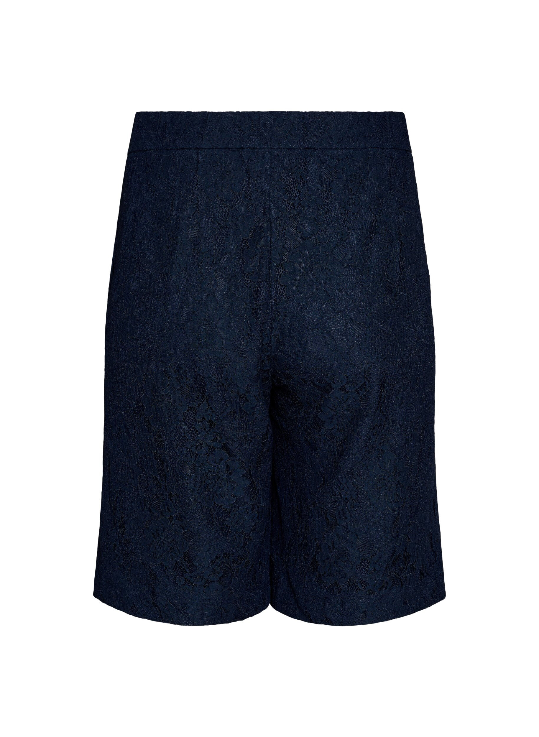 Zizzi Bermuda shorts van kant met hoge taille, Blauw, Packshot image number 1