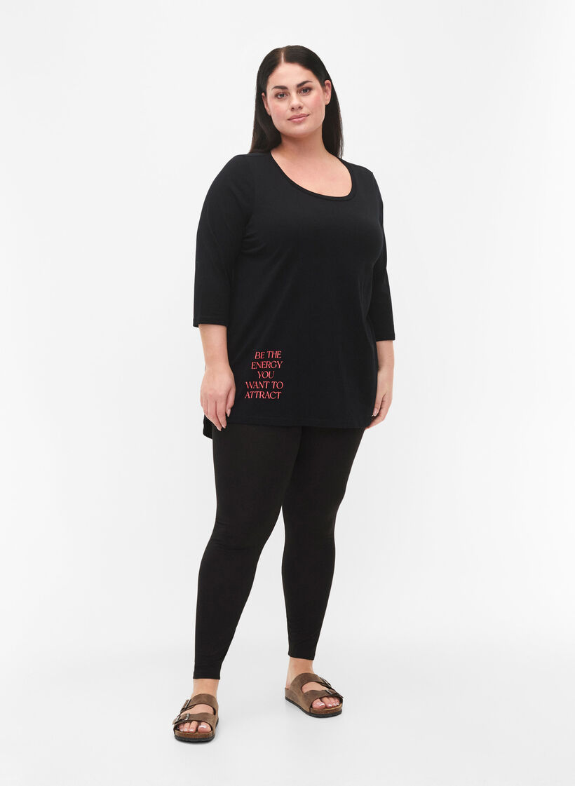 Katoenen t-shirt met 3/4 mouwen, Black, Model image number 2