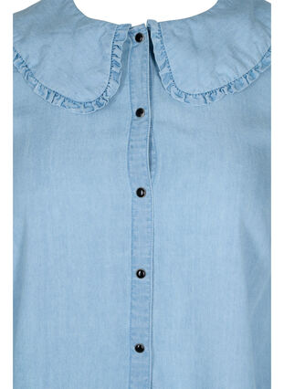 Shirt met grote kraag en ruches, Light blue denim, Packshot image number 2