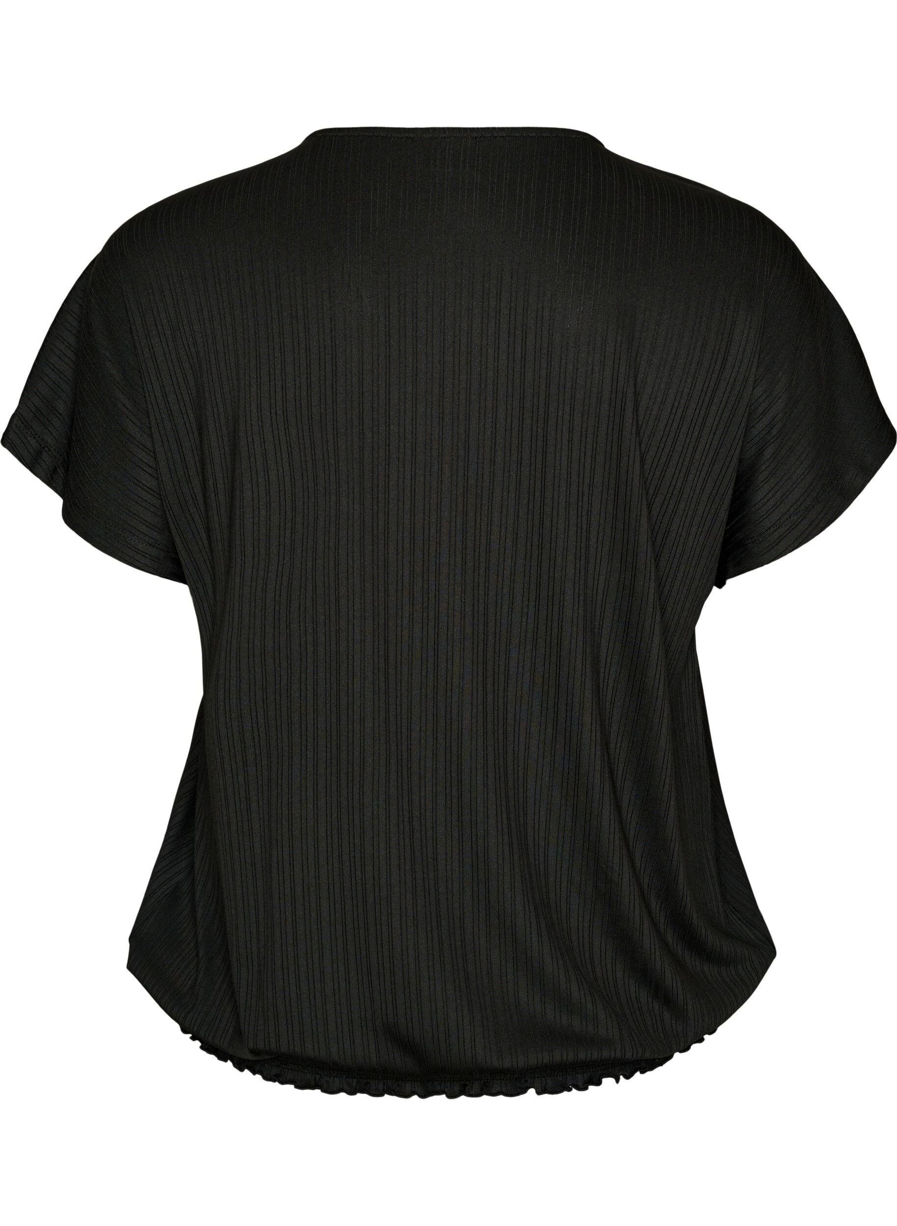 ZizziJersey blouse met gestructureerde strepen en een gesmokte zoom, Zwart, Packshot image number 1