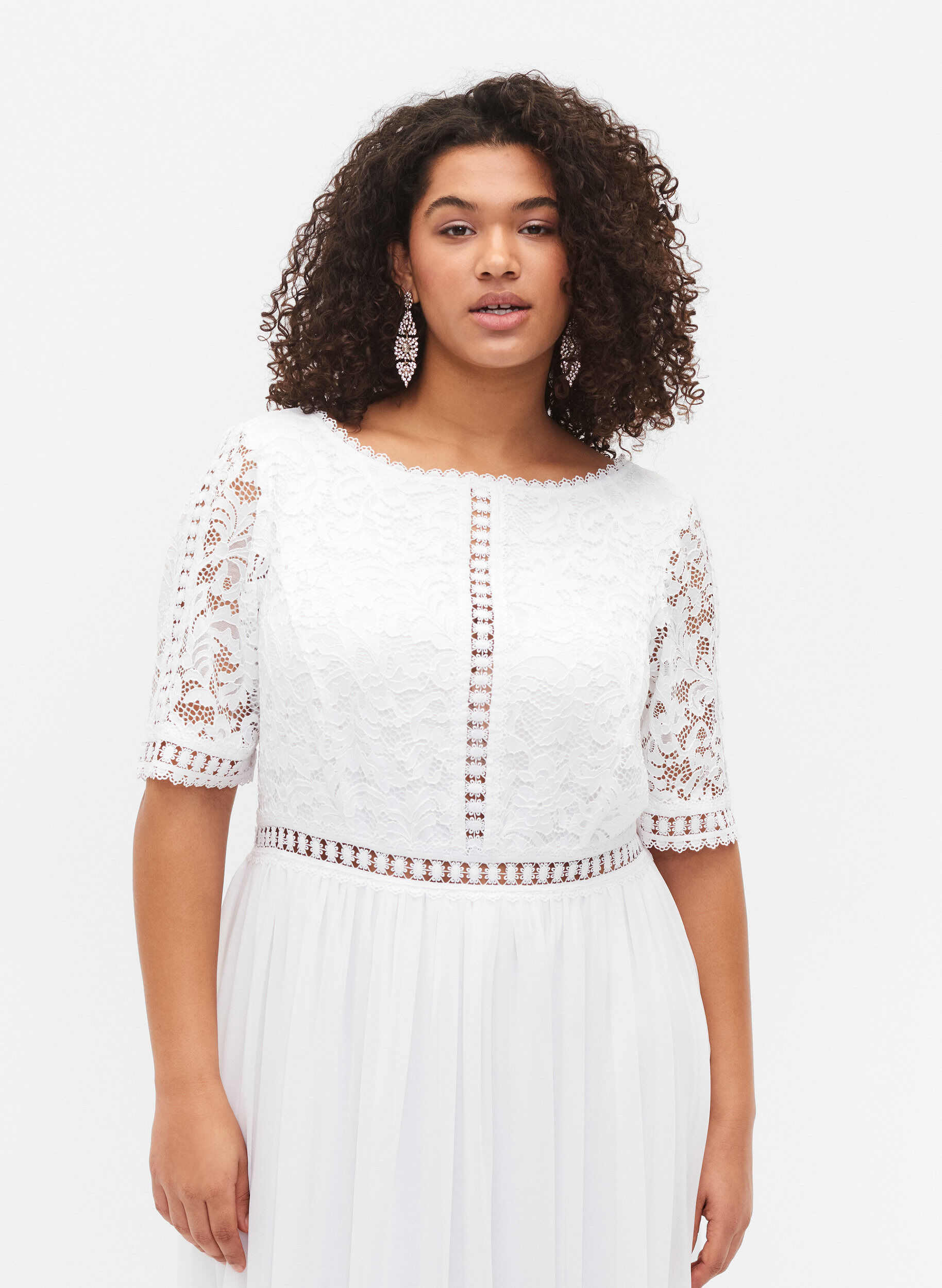 Zizzi Maxi-jurk met rugdecollet&eacute; en korte mouwen, Bright White, Model image number 2