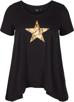 Katoenen t-shirt met korte mouwen en a-lijn, Black STAR, Packshot image number 0