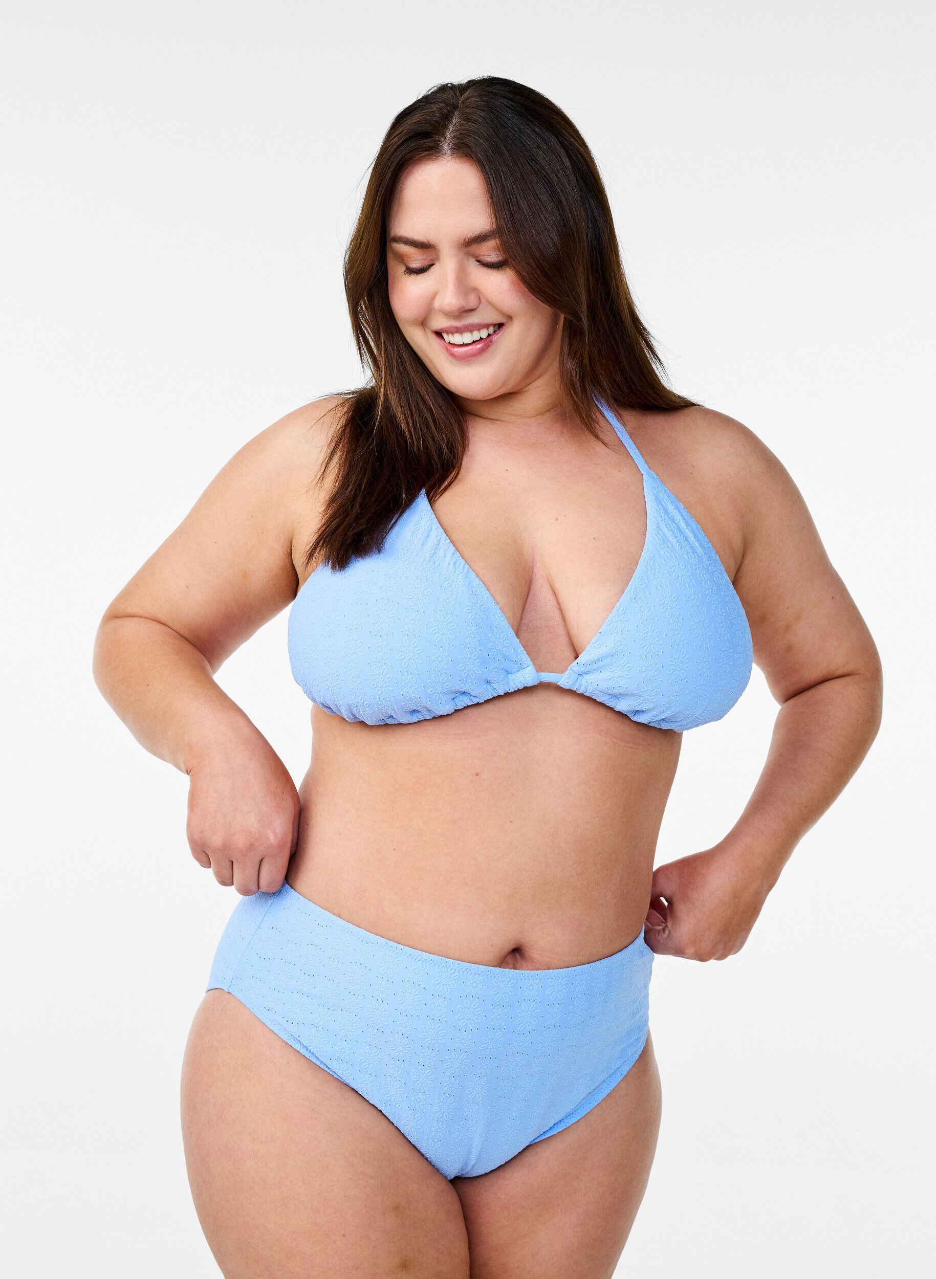 Zizzi Triangle bikinitop met een gestructureerd patroon, Blauw, Model image number 1