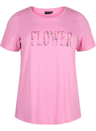 Katoenen T-shirt met tekstopdruk, Rosebloom w. Flower