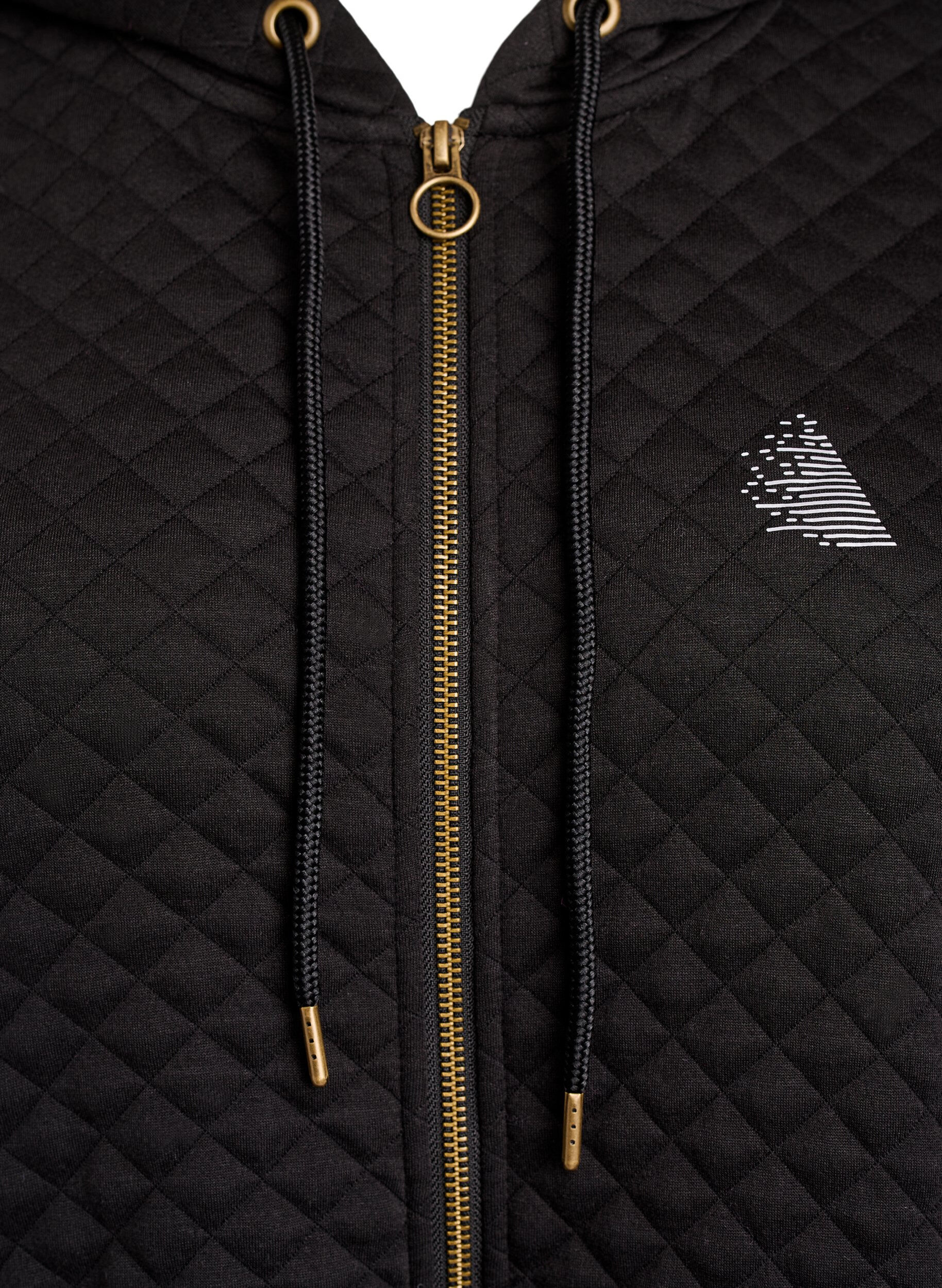 Zizzi Lange gewatteerde hoodie met rits en zakken, Zwart, Packshot image number 2