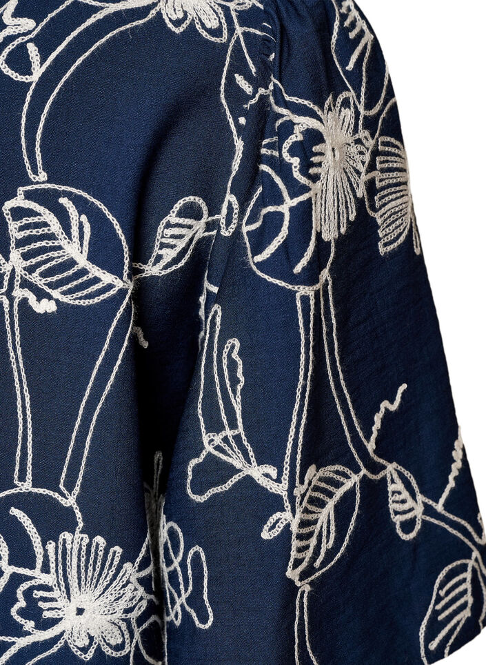 Blouse met korte mouwen en geborduurd patroon, Blauw, Packshot image number 3