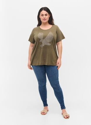Katoenen t-shirt met acid wash en steentjes, Ivy Green Wash, Model image number 2